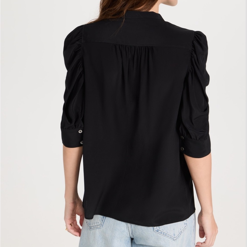 Frame Silk Black Blouse with Puff Sleeves